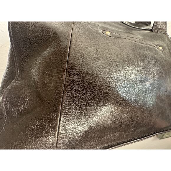 B. Makowsky Dark Brown Leather Purse Handbag With Silver Accents - Picture 9 of 12